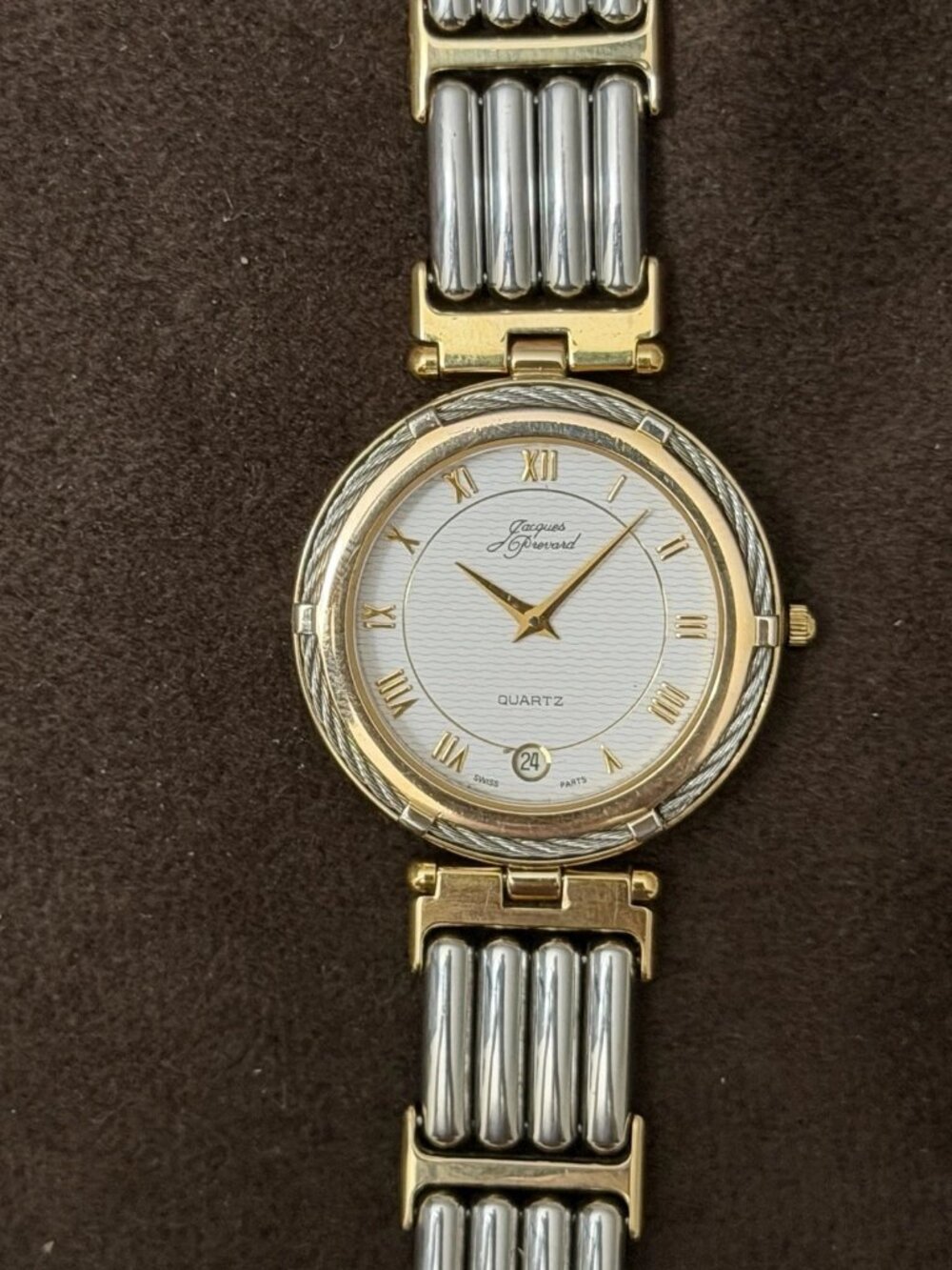 Jacques Bernard Women's Quartz Analog Watch Two-Tone Bracelet White Dial Date